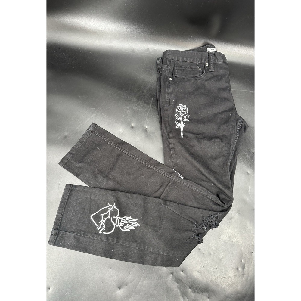 Broken Promises  Men's Ultra Slim Stretch Black ‎ Snake Rose Jeans  Size 34